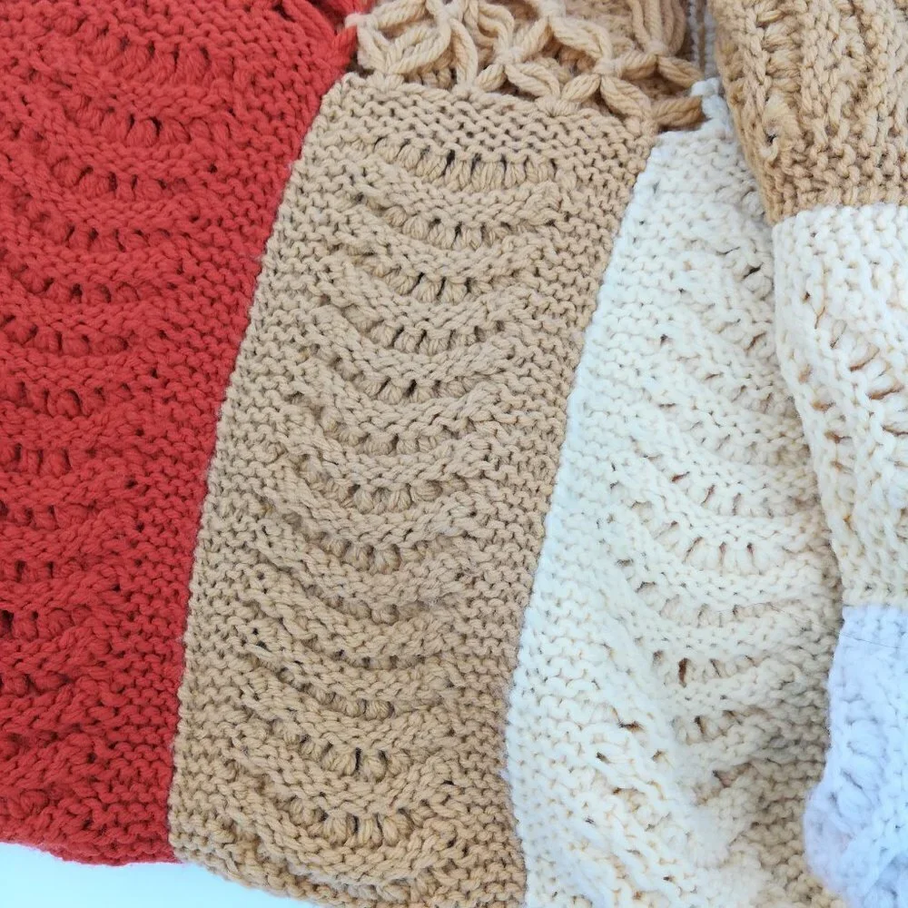Vintage Shell Crochet Striped Afghan Blanket Throw